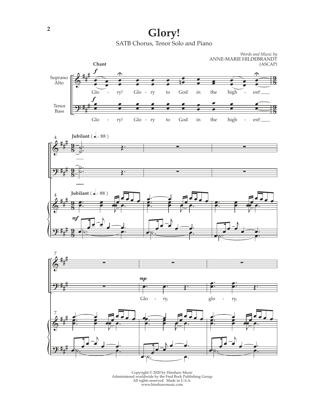 Anne-Marie Hildebrandt Glory! sheet music notes and chords arranged for SATB Choir