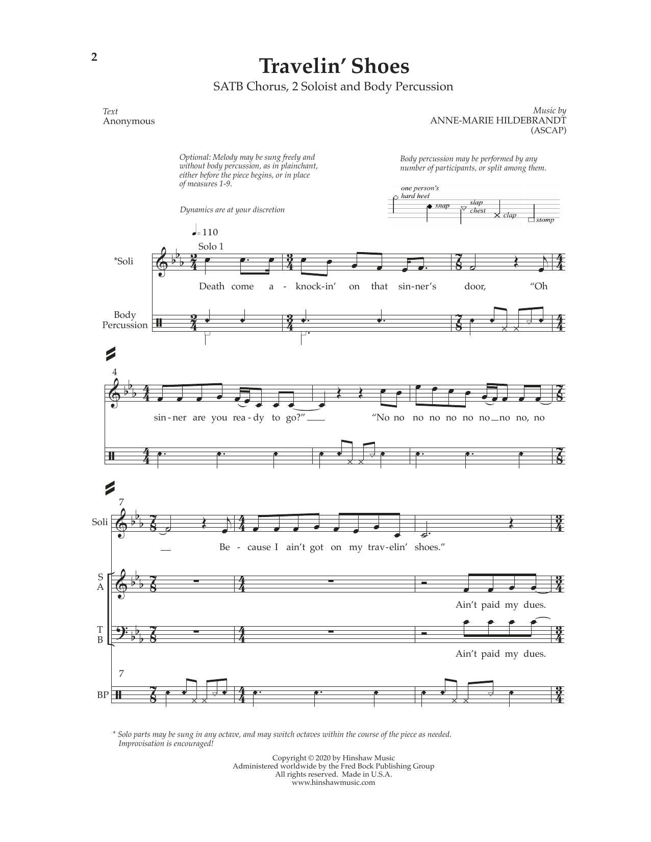 Anne-Marie Hildebrandt Travelin' Shoes sheet music notes and chords arranged for SATB Choir