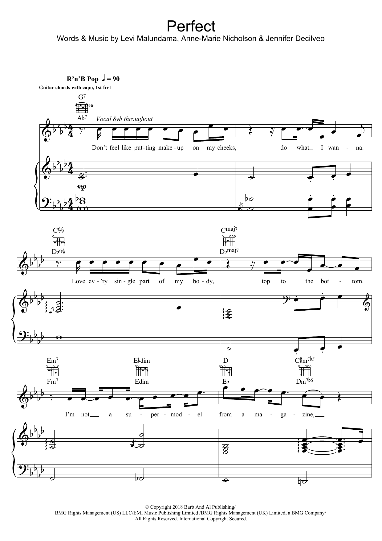 Anne-Marie Perfect sheet music notes and chords arranged for Piano, Vocal & Guitar Chords