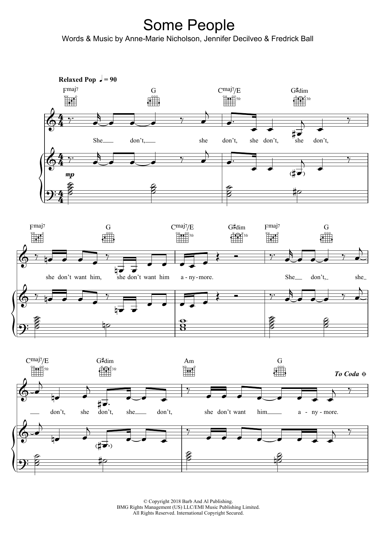 Anne-Marie Some People sheet music notes and chords arranged for Piano, Vocal & Guitar Chords