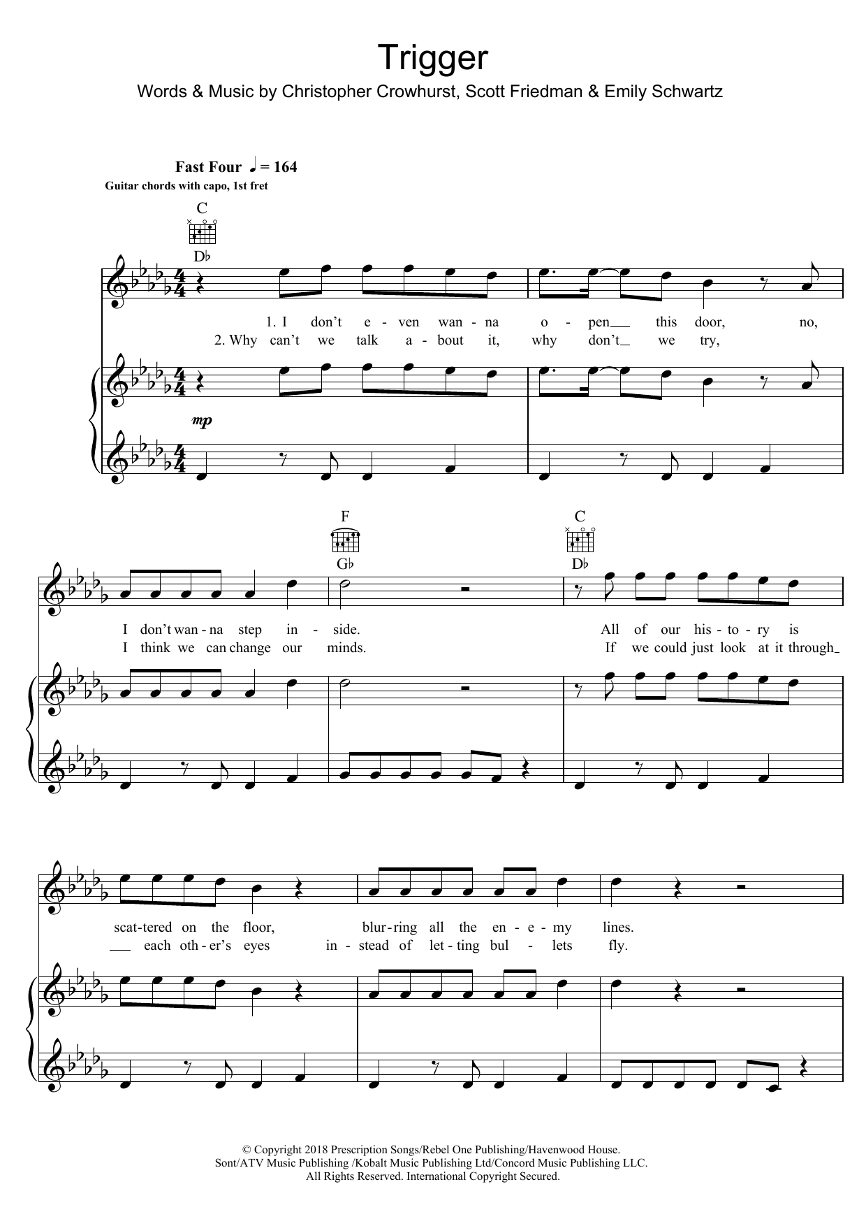 Anne-Marie Trigger sheet music notes and chords arranged for Piano, Vocal & Guitar Chords