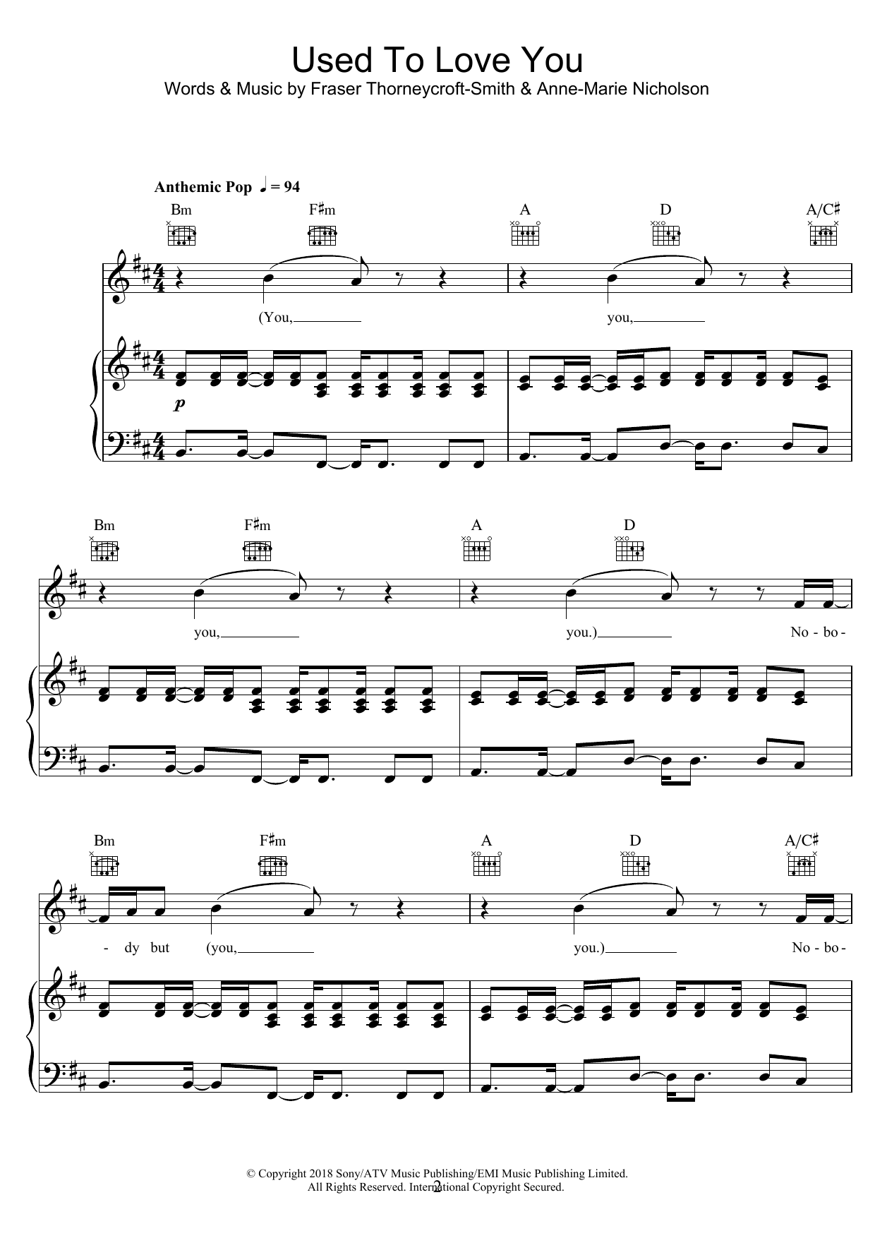 Anne-Marie Used To Love You sheet music notes and chords arranged for Piano, Vocal & Guitar Chords