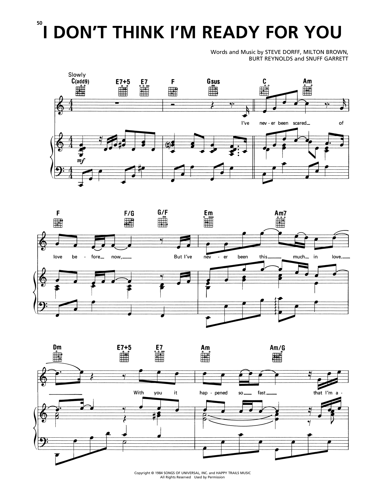Anne Murray I Don't Think I'm Ready For You sheet music notes and chords arranged for Piano, Vocal & Guitar Chords (Right-Hand Melody)