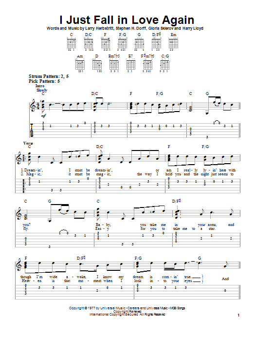 Anne Murray I Just Fall In Love Again sheet music notes and chords arranged for Real Book – Melody, Lyrics & Chords