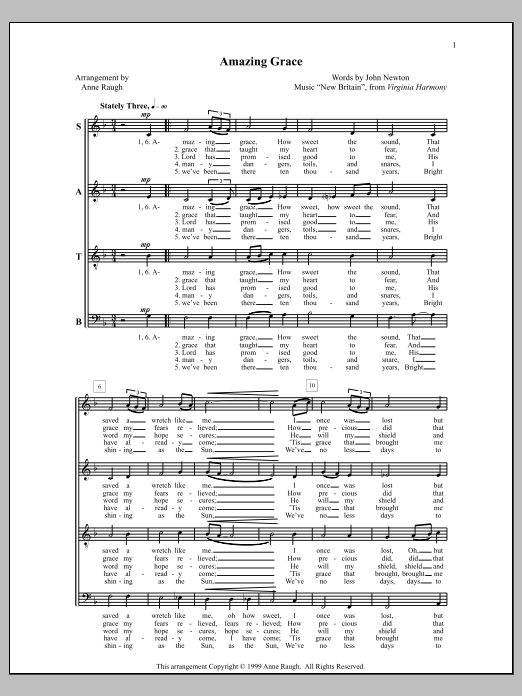 Anne Raugh Amazing Grace sheet music notes and chords arranged for SATB Choir