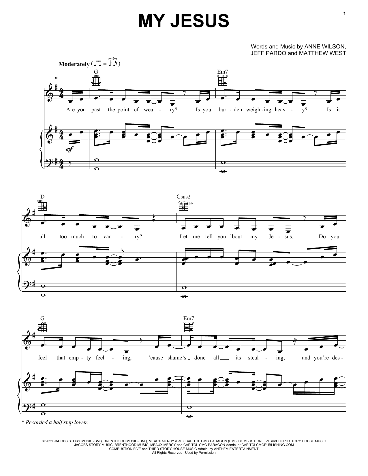 Anne Wilson My Jesus sheet music notes and chords arranged for Piano, Vocal & Guitar Chords (Right-Hand Melody)