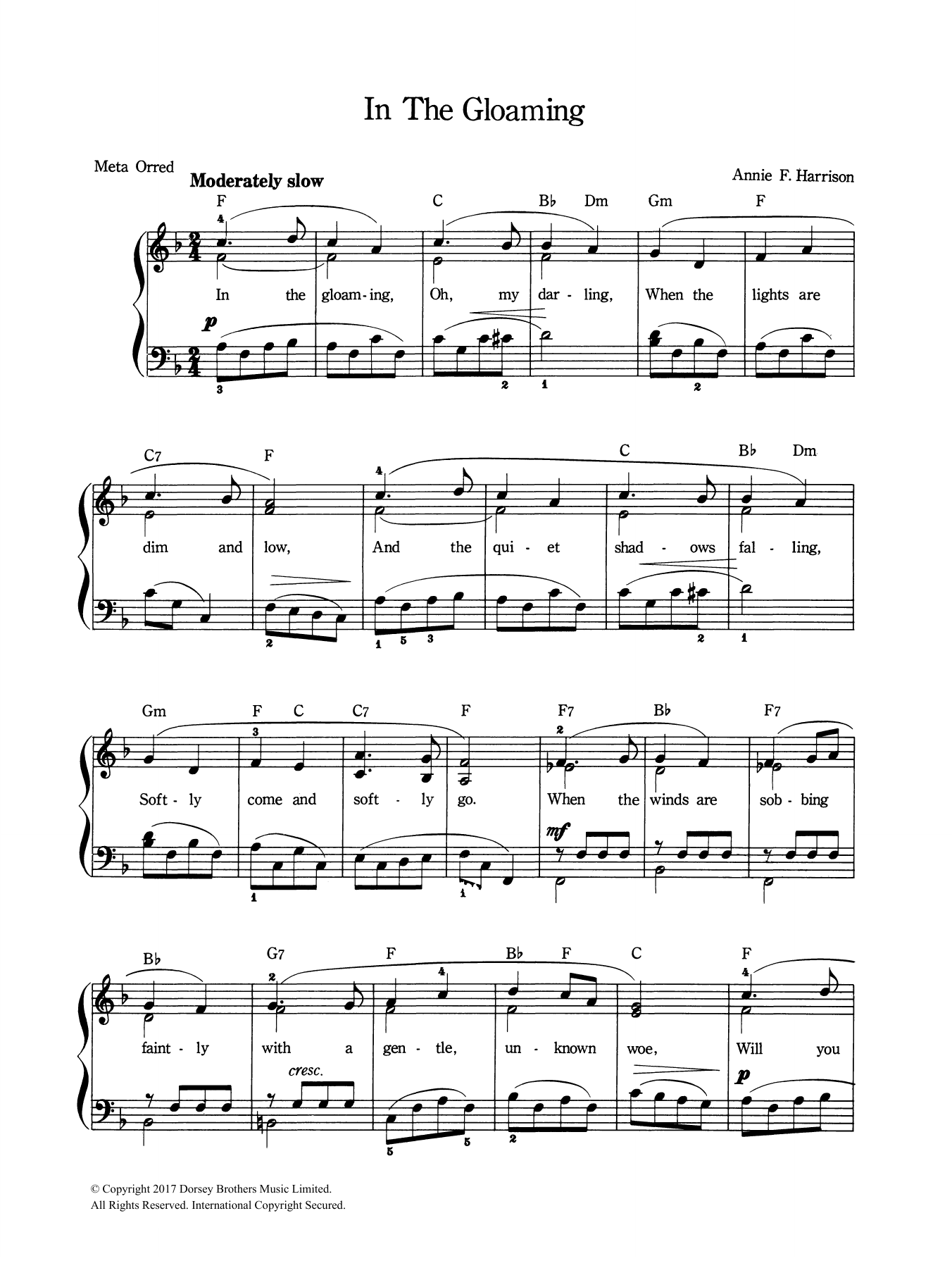 Annie F. Harrison In The Gloaming sheet music notes and chords arranged for Piano & Vocal