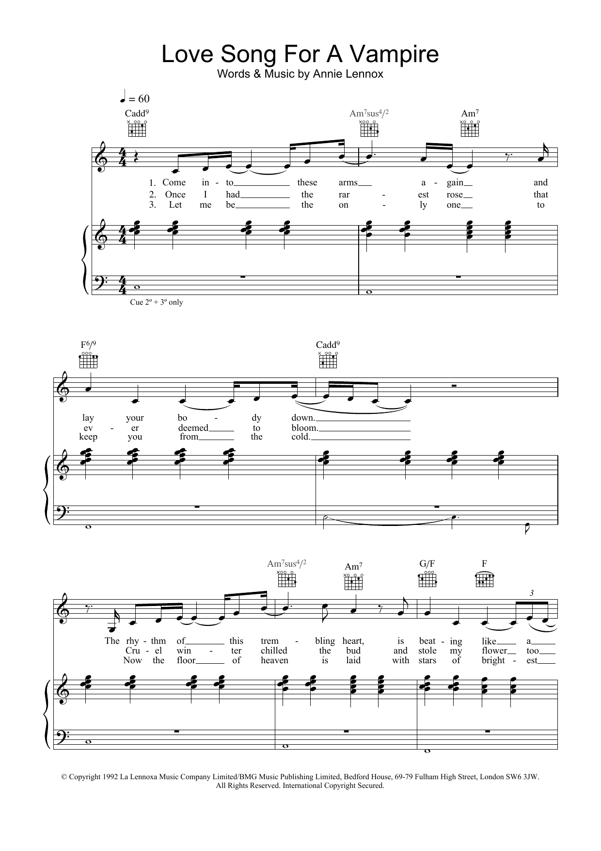 Annie Lennox Love Song For A Vampire sheet music notes and chords arranged for Lead Sheet / Fake Book