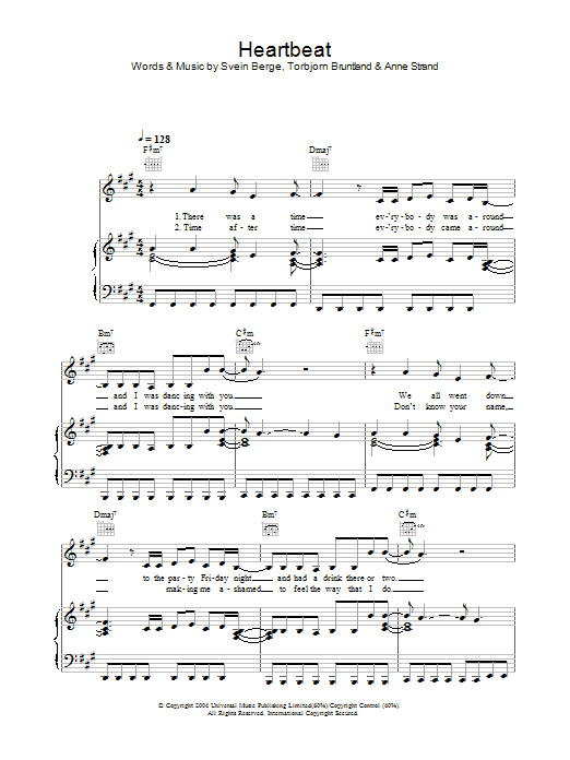Annie My Heartbeat sheet music notes and chords arranged for Piano, Vocal & Guitar Chords