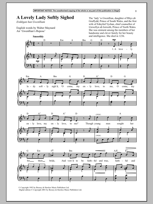 Anonymous A Lovely Lady Softly Sighed sheet music notes and chords arranged for Piano & Vocal
