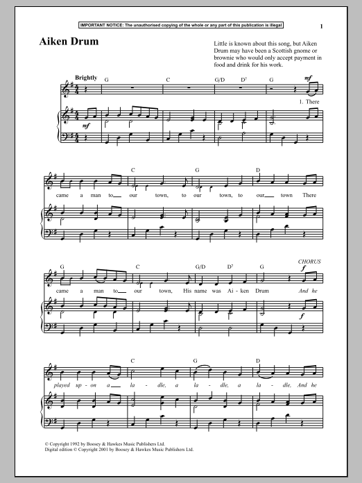 Anonymous Aiken Drum sheet music notes and chords arranged for Piano & Vocal