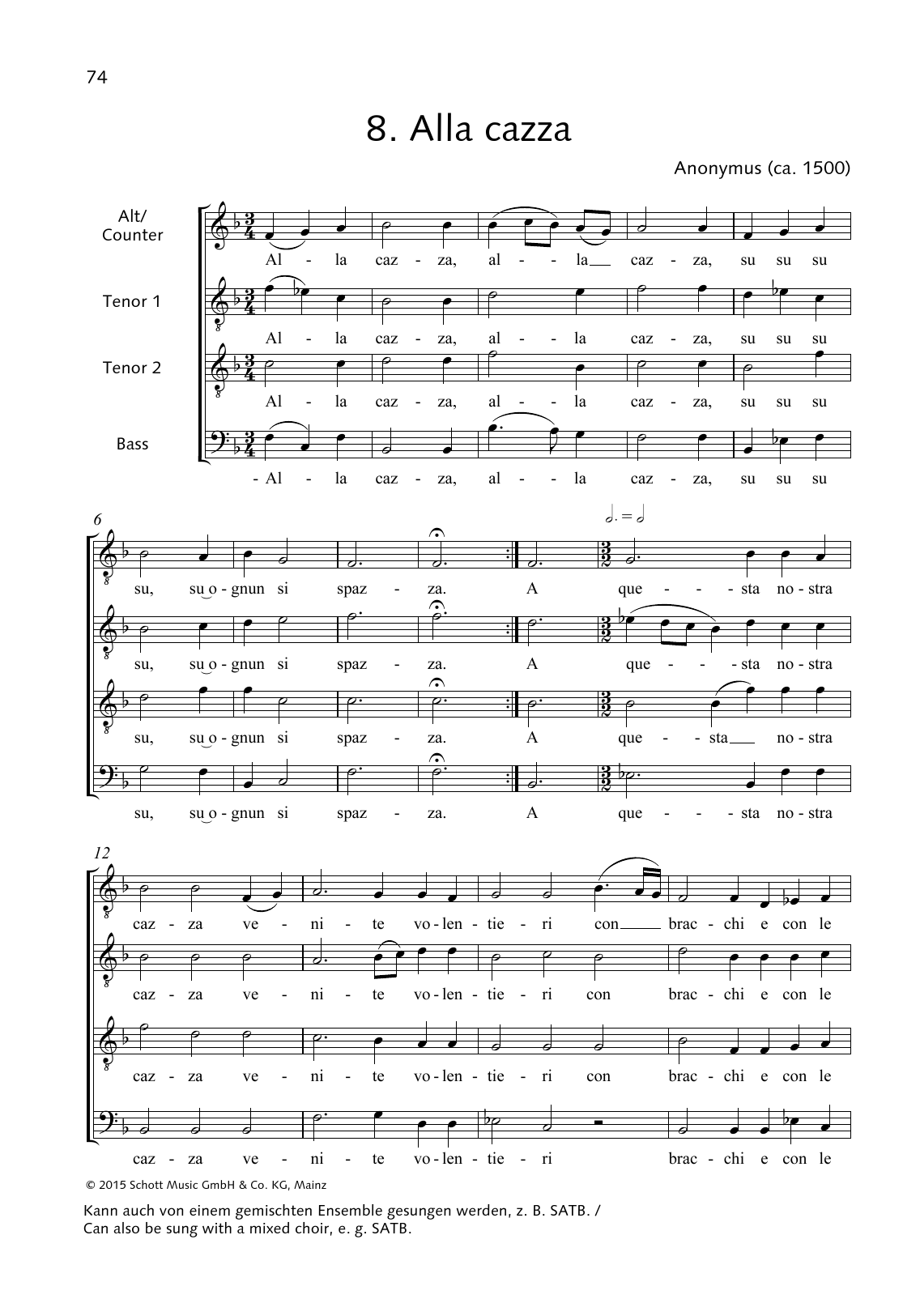 Anonymous Alla cazza sheet music notes and chords arranged for Choir
