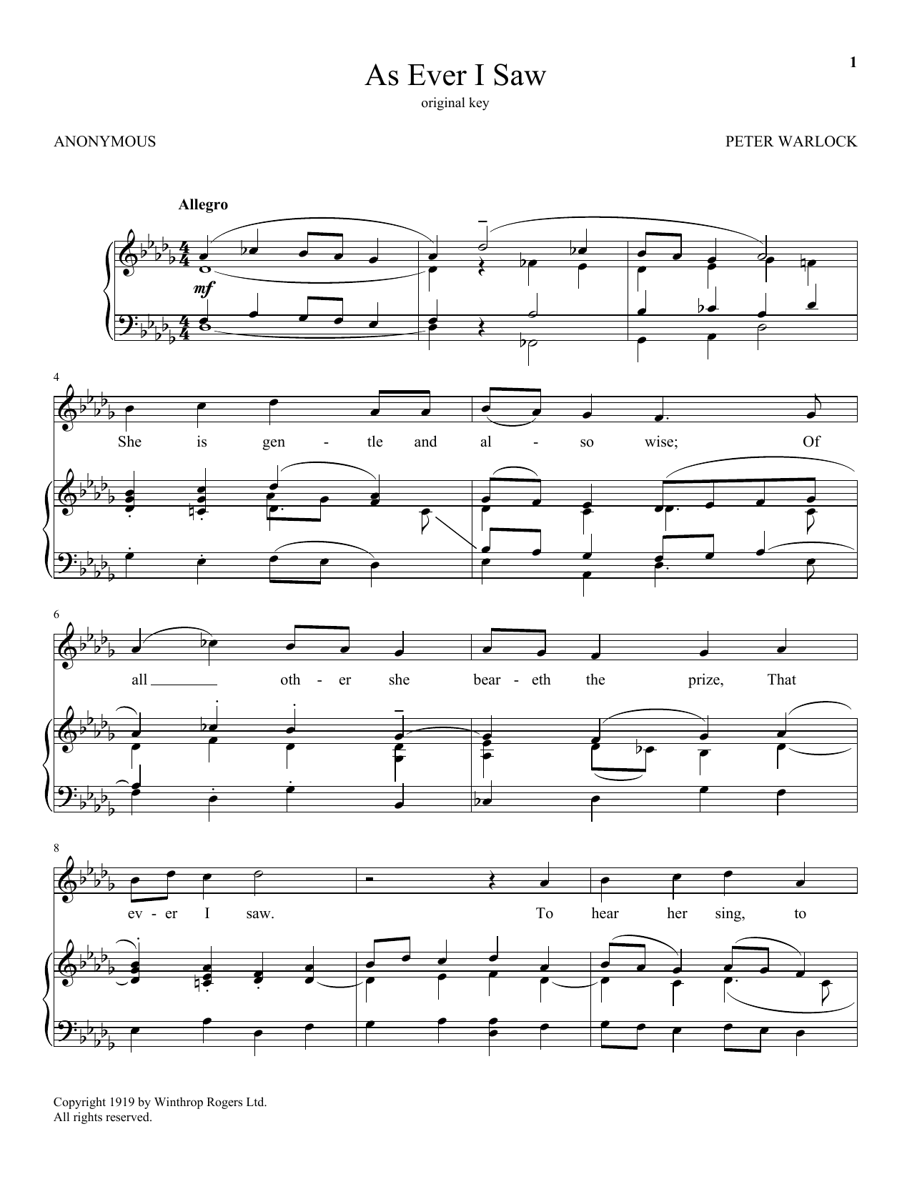 Anonymous As Ever I Saw sheet music notes and chords arranged for Piano & Vocal