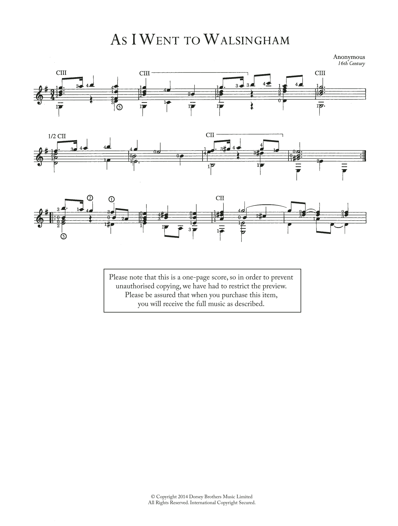 Anonymous As I Went To Walsingham sheet music notes and chords arranged for Easy Guitar