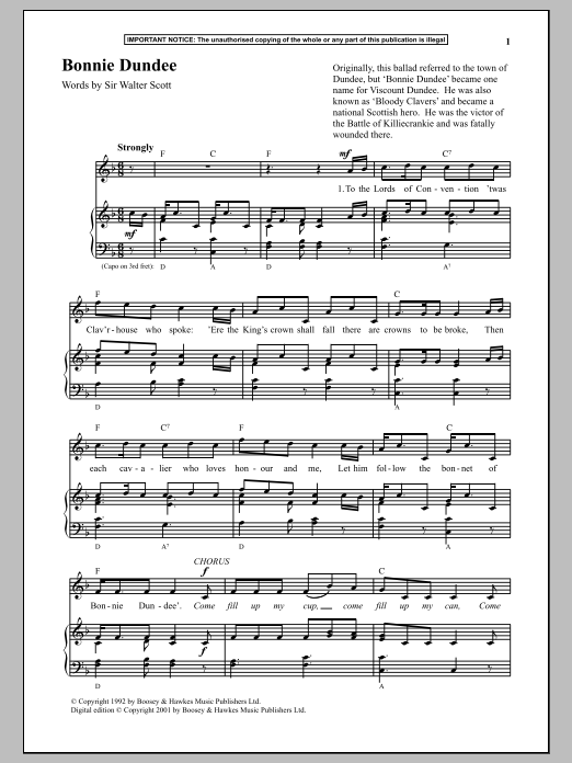 Anonymous Bonnie Dundee sheet music notes and chords arranged for Piano & Vocal