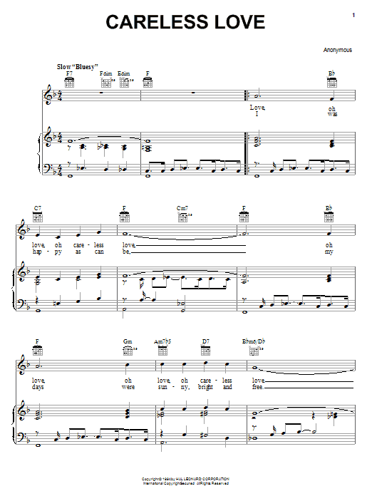 Anonymous Careless Love sheet music notes and chords arranged for Piano, Vocal & Guitar Chords (Right-Hand Melody)