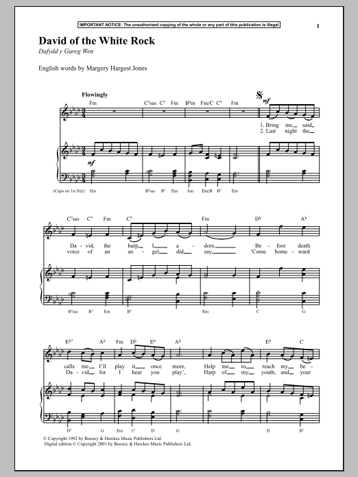 Anonymous David Of The White Rock sheet music notes and chords arranged for Piano & Vocal