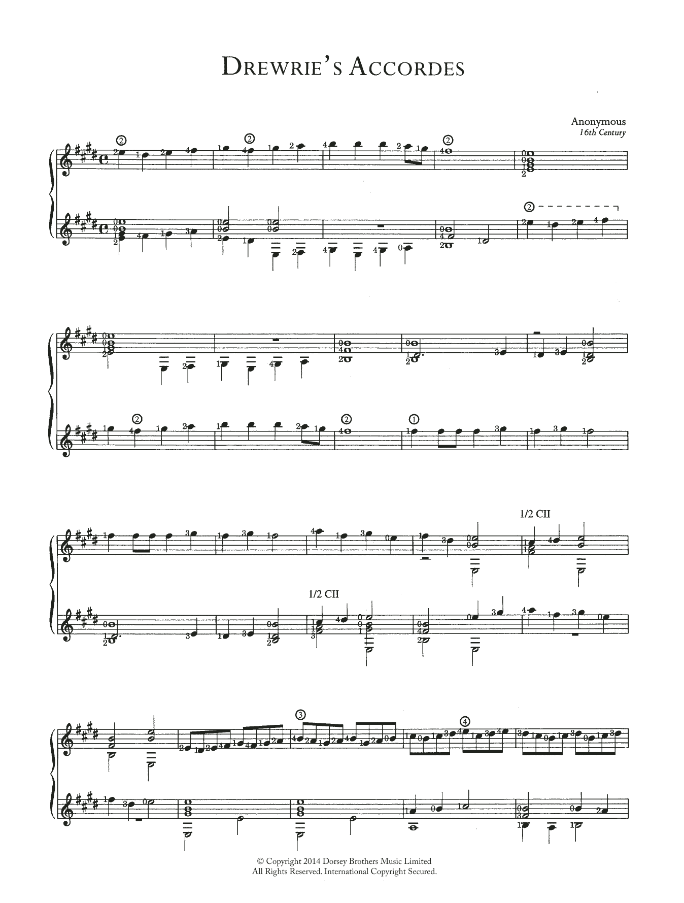 Anonymous Drewrie's Accordes sheet music notes and chords arranged for Easy Guitar