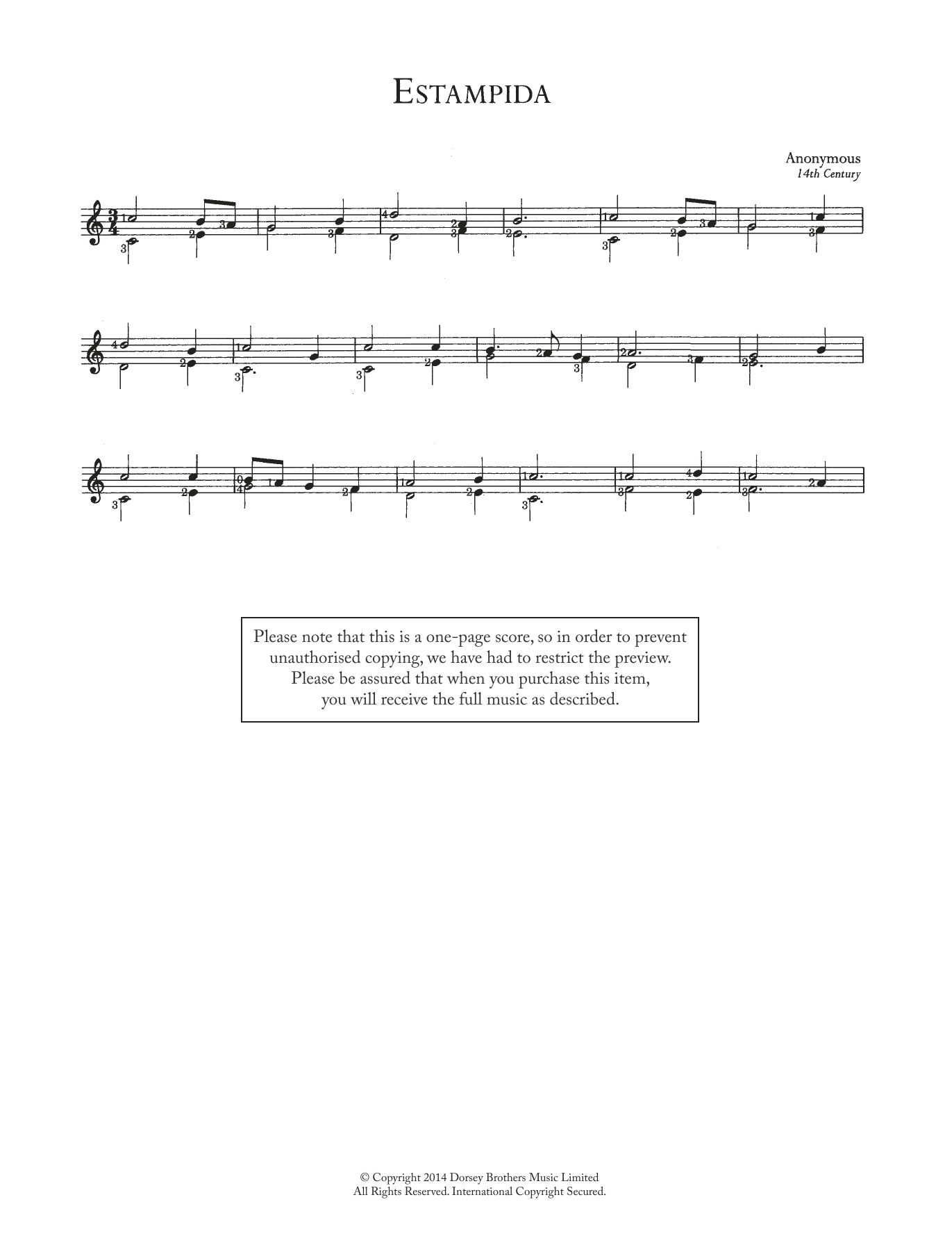 Anonymous Estampida sheet music notes and chords arranged for Easy Guitar