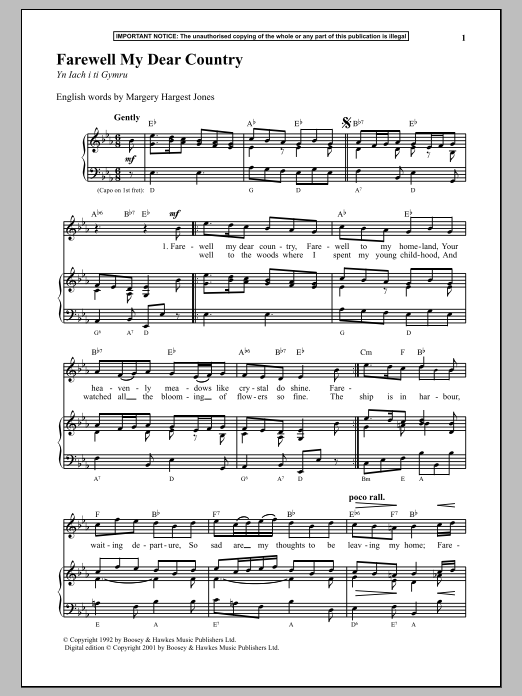 Anonymous Farewell My Dear Country sheet music notes and chords arranged for Piano & Vocal