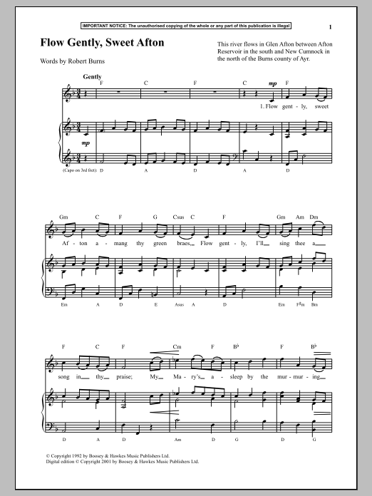Anonymous Flow Gently, Sweet Afton sheet music notes and chords arranged for Piano & Vocal