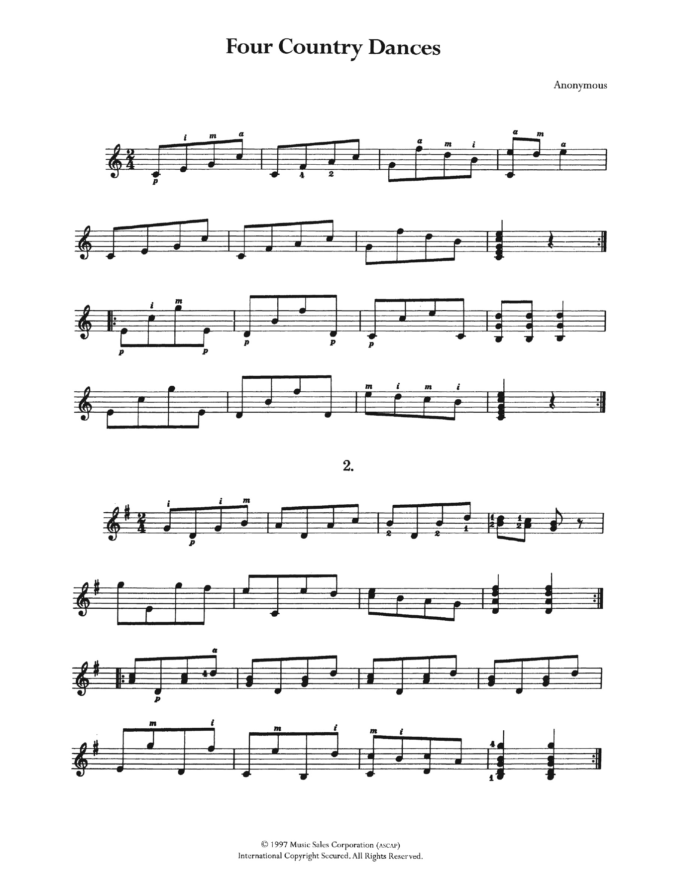Anonymous Four Country Dances sheet music notes and chords arranged for Easy Guitar