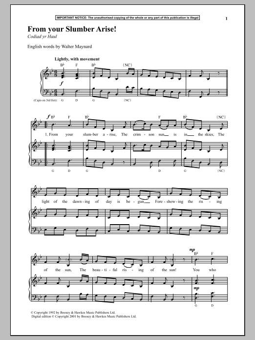 Anonymous From Your Slumber Arise! sheet music notes and chords arranged for Piano & Vocal