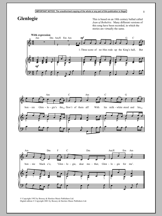 Anonymous Glenlogie sheet music notes and chords arranged for Piano & Vocal