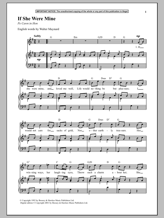 Anonymous If She Were Mine sheet music notes and chords arranged for Piano & Vocal