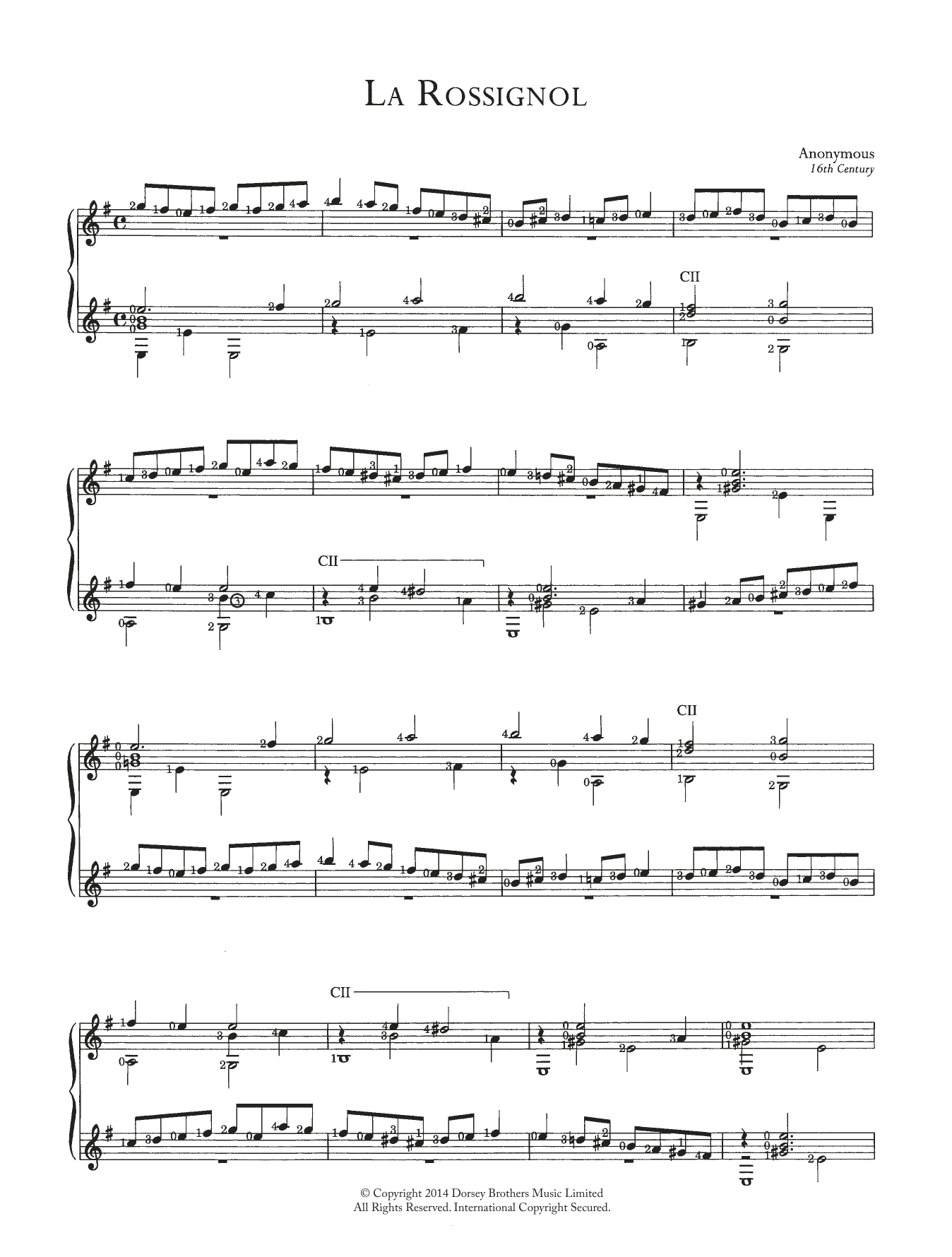 Anonymous La Rossignol sheet music notes and chords arranged for Easy Guitar