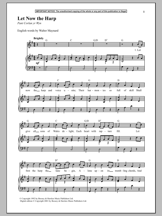 Anonymous Let Now The Harp sheet music notes and chords arranged for Piano & Vocal