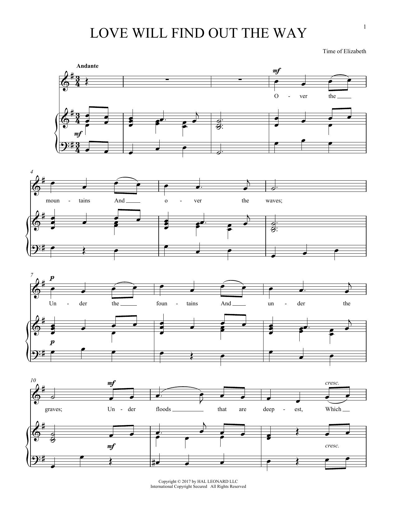Anonymous Love Will Find Out The Way sheet music notes and chords arranged for Piano & Vocal