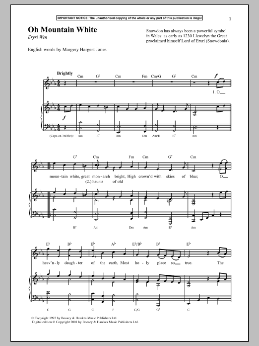Anonymous Oh Mountain White sheet music notes and chords arranged for Piano & Vocal