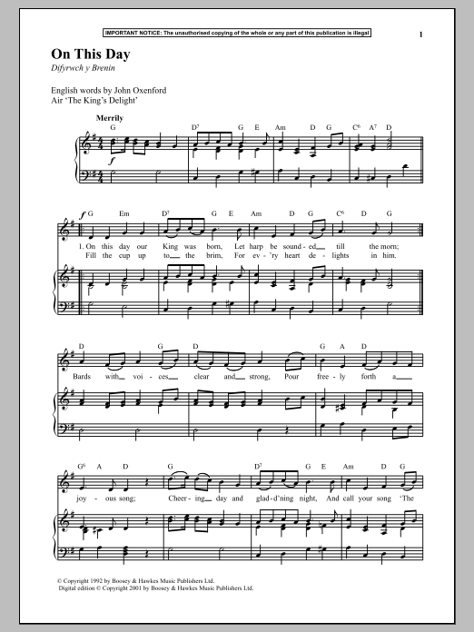 Anonymous On This Day sheet music notes and chords arranged for Piano & Vocal