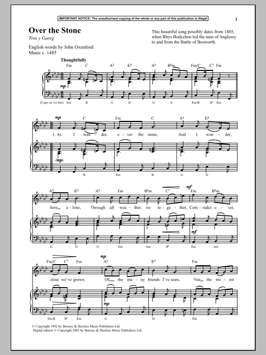 Anonymous Over The Stone sheet music notes and chords arranged for Piano & Vocal