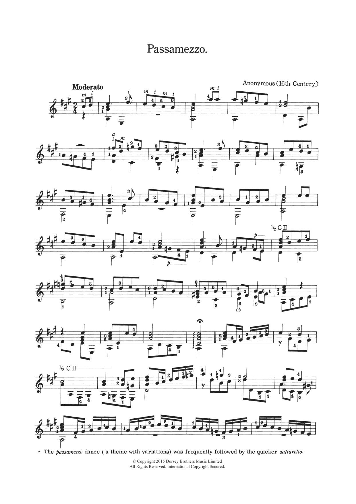 Anonymous Passamezzo sheet music notes and chords arranged for Solo Guitar