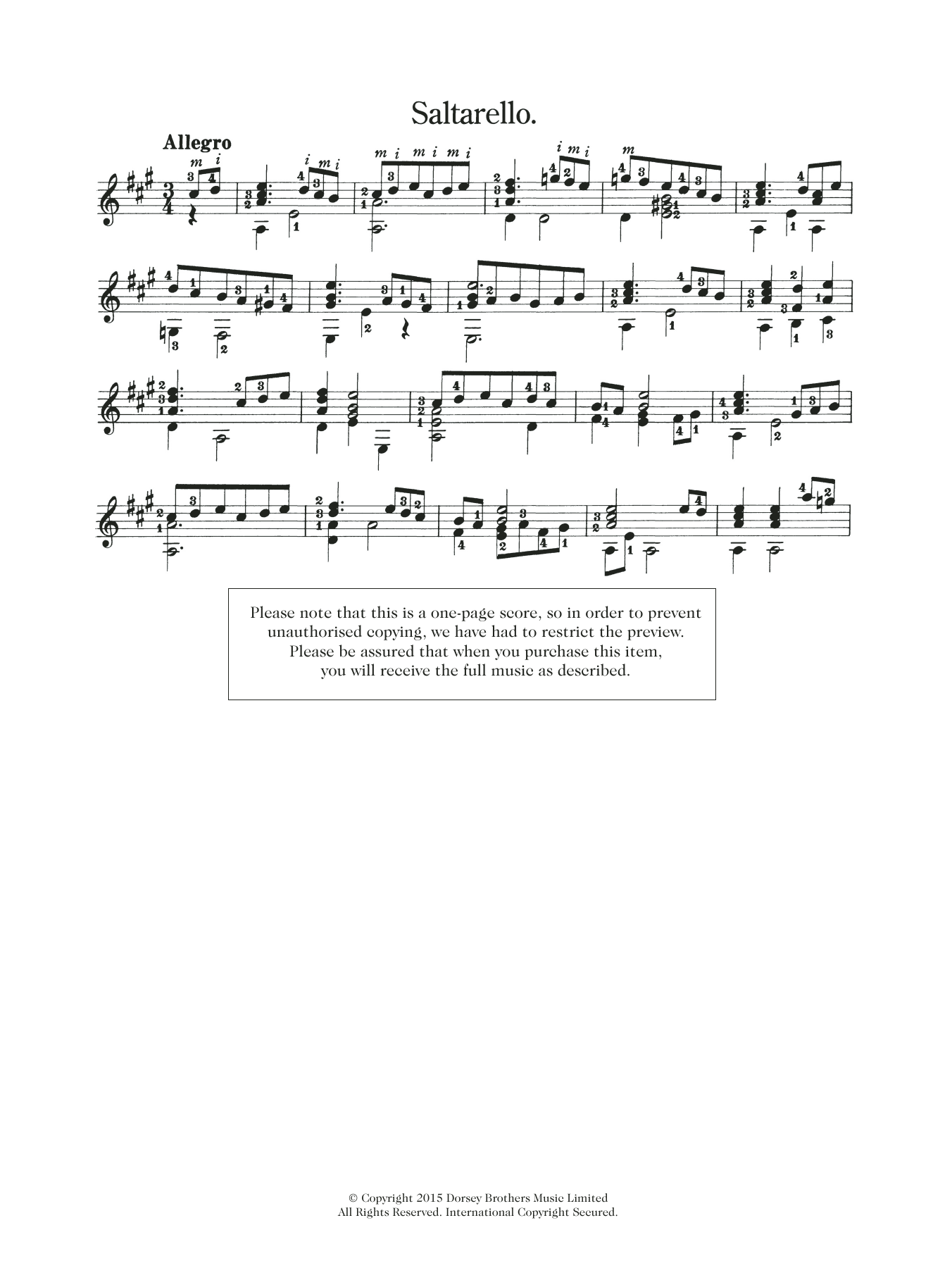 Anonymous Saltarello sheet music notes and chords arranged for Solo Guitar