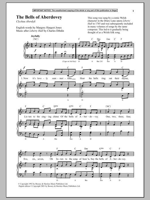 Anonymous The Bells Of Aberdovey sheet music notes and chords arranged for Piano & Vocal