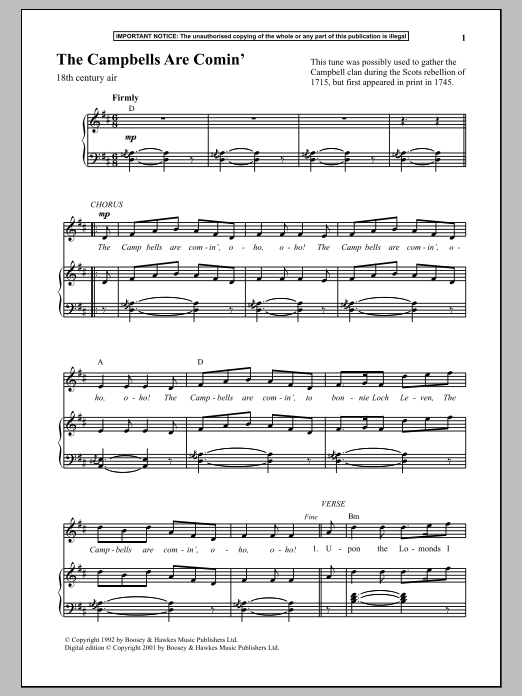 Anonymous The Campbells Are Comin sheet music notes and chords arranged for Piano & Vocal