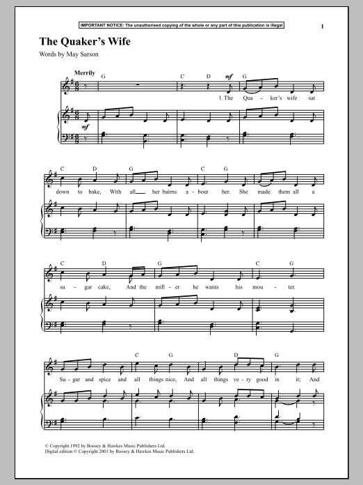 Anonymous The Quaker's Wife sheet music notes and chords arranged for Piano & Vocal