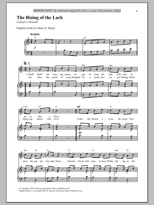 Anonymous The Rising Of The Lark sheet music notes and chords arranged for Piano & Vocal
