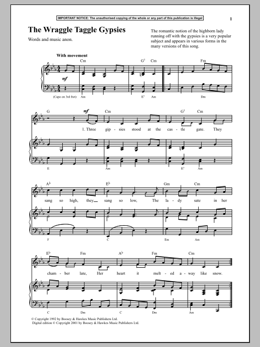 Anonymous The Wraggle Taggle Gypsies sheet music notes and chords arranged for Piano & Vocal