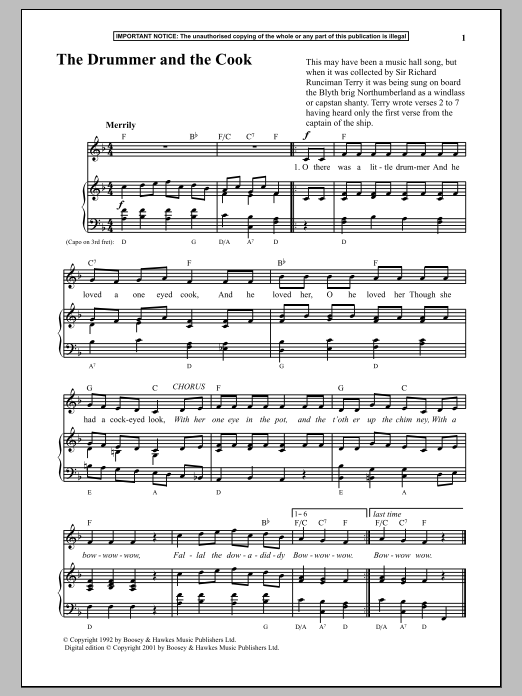 Anonymous The Drummer And The Cook sheet music notes and chords arranged for Piano & Vocal