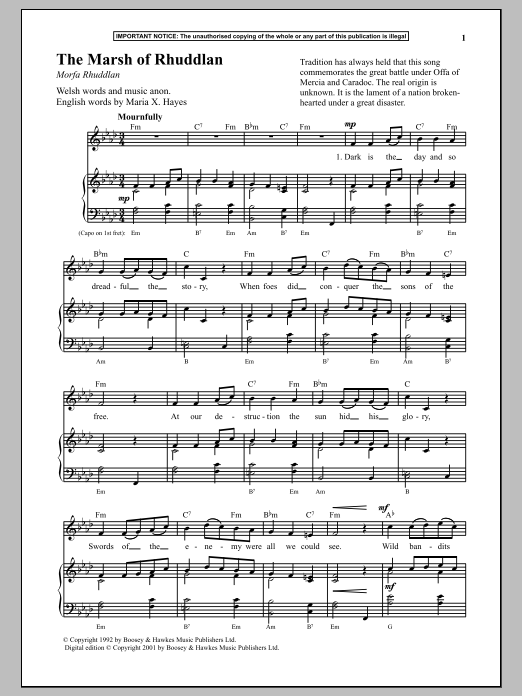 Anonymous The Marsh Of Rhuddlan sheet music notes and chords arranged for Piano & Vocal