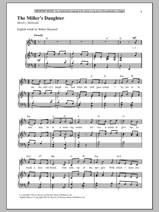 Anonymous The Miller's Daughter sheet music notes and chords arranged for Piano & Vocal