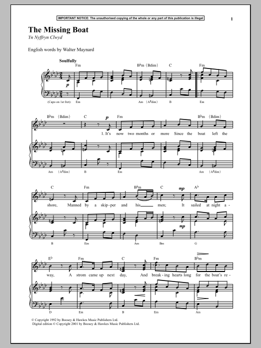 Anonymous The Missing Boat sheet music notes and chords arranged for Piano & Vocal