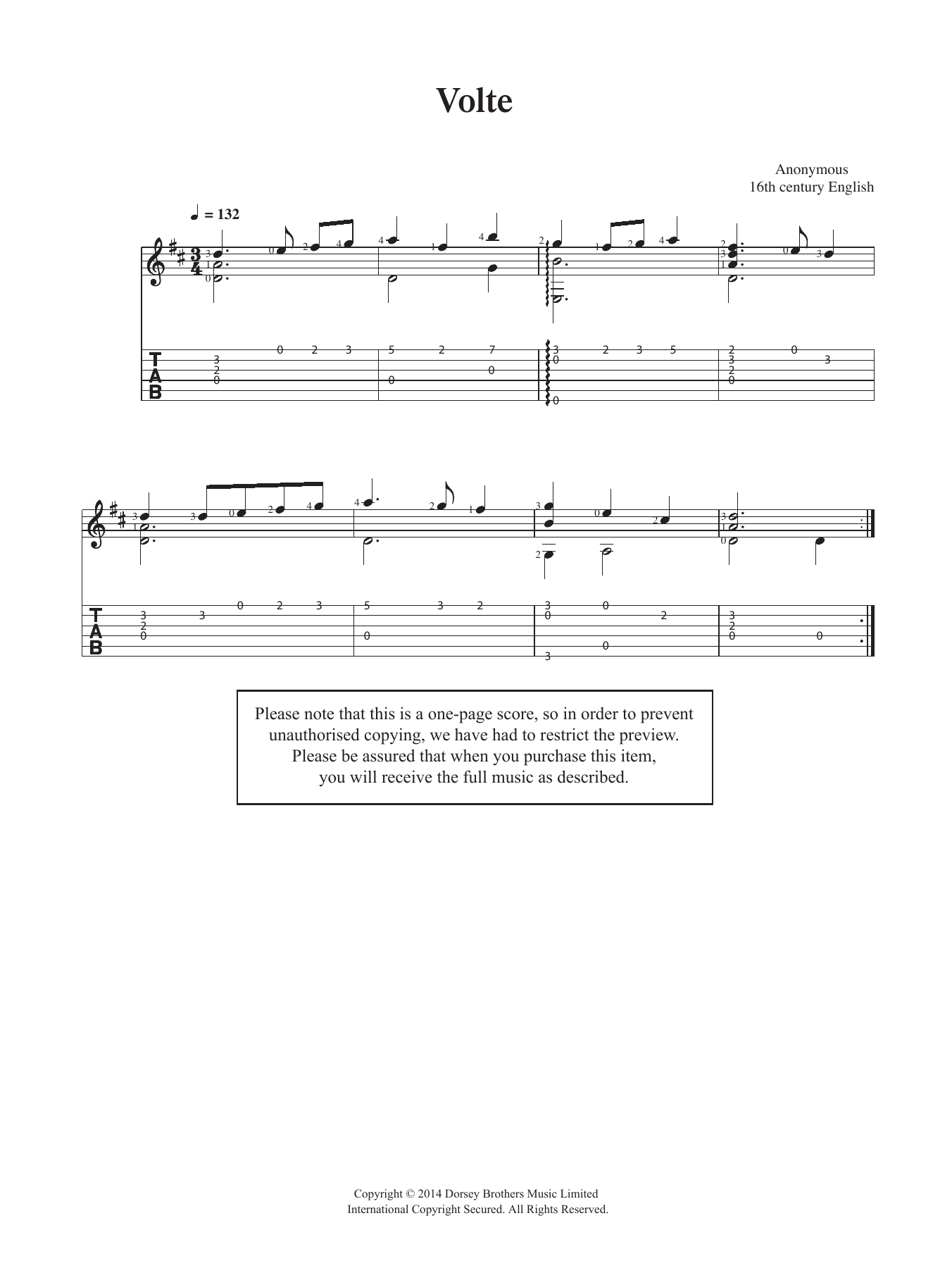 Anonymous Volte sheet music notes and chords arranged for Easy Guitar