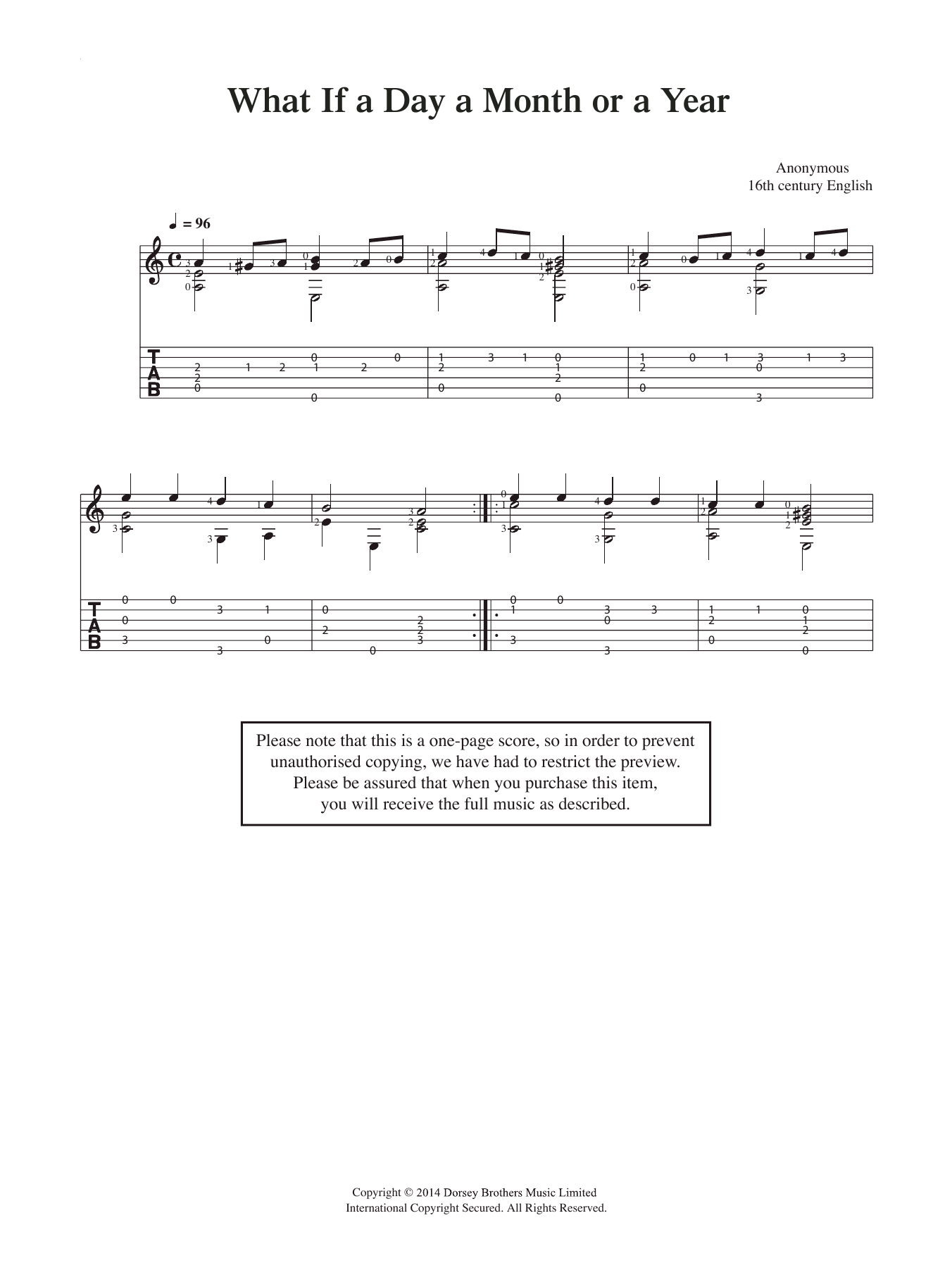 Anonymous What If A Day A Month Or A Year sheet music notes and chords arranged for Easy Guitar