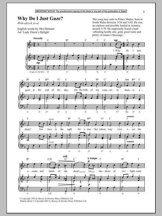 Anonymous Why Do I Just Gaze? sheet music notes and chords arranged for Piano & Vocal