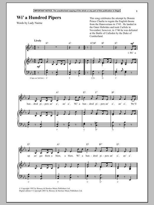 Anonymous Wi A Hundred Pipers sheet music notes and chords arranged for Piano & Vocal